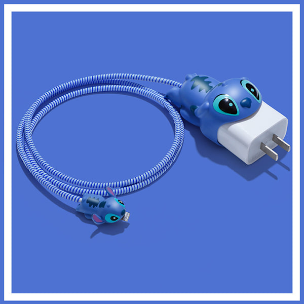 Mobillader Protector Cartoon Plastic Anti Breaking Data Kabel Beskyttelseshylse for IPhone 12 13 Blue