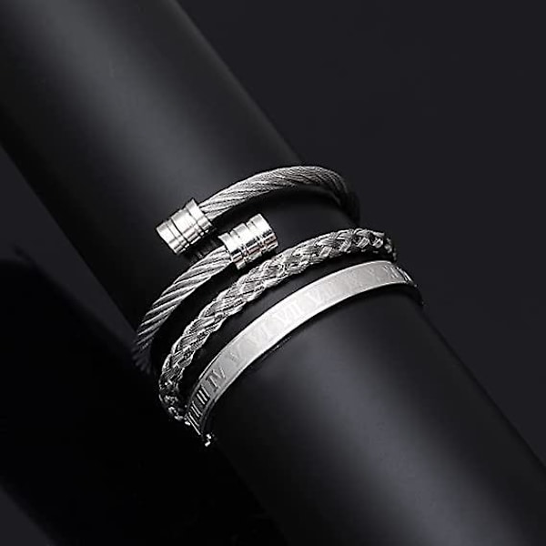 Herrar Guld Romerska Siffror Rostfritt Stål Armband Set - 3 st