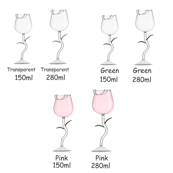Elegantti Rose-viinilasit Juhliin, Hääihin ja Ystävänpäivään - Kestävä ja Luova Läpinäkyvä Juomalasi (150ml) 150ml Vihreä