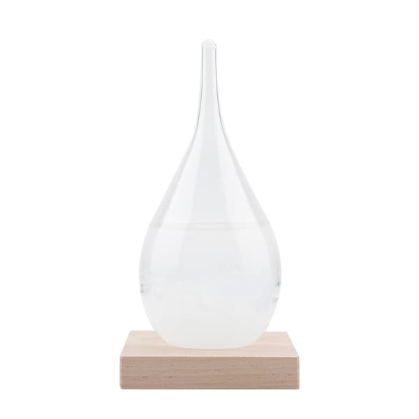 Storm Glass dråpeformet stormflaske skrivebordsværvarsler med LED-trebase (M)