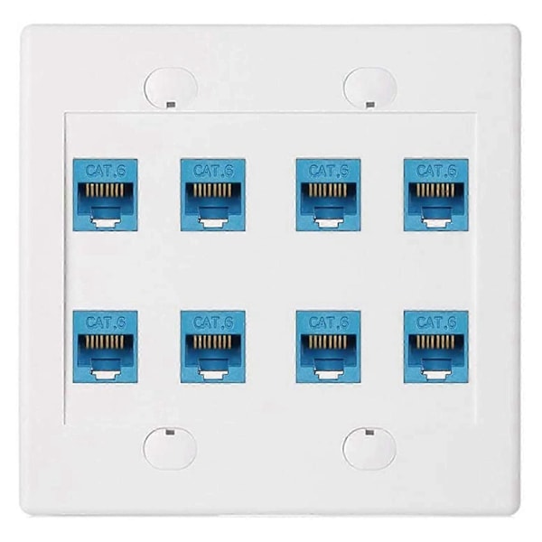 Ethernet Vægplade 8 Port - Dobbelt Gang Cat6 RJ45 Jack Netværkskabel Frontplade Hun til Hun -