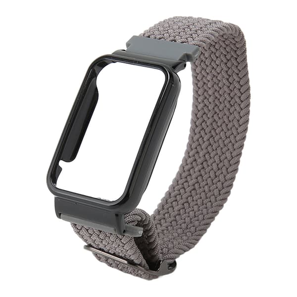 Flätat Loop-armband för Mi Band 7 Pro Justerbart Elastiskt Nylon Loop-armband med Skyddsram Grått Band Svart Fodral