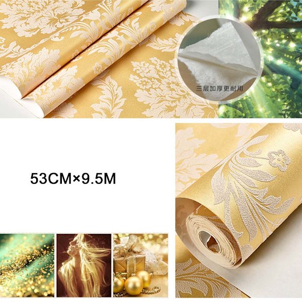 0,53M × 9,5M 3D tapet i europeisk stil, non-woven modern tapet för vardagsrum, sovrum, TV-bakgrund, röd