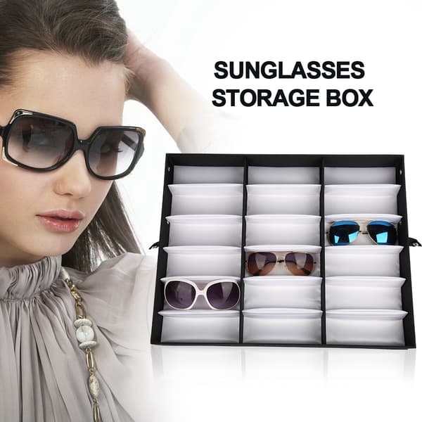 18 rum Glas Display Case Solbriller Opbevaringsboks Organizer Briller Smykker Display Box