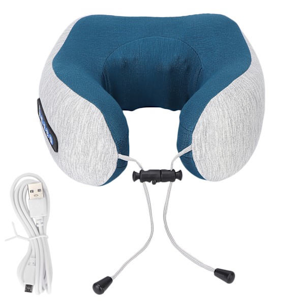 Elektrisk nakkemassager multifunktionel genopladelig U-formet memory foam æltende vibrations pude med varmeåndbar blå