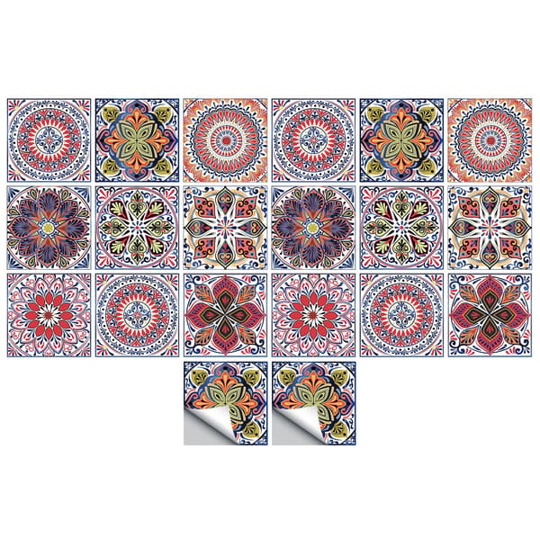 Mandala Blomster Simulering Fliseklistermærker 10x10cm - Pakke med 20 enheder