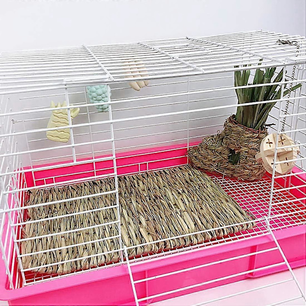 Håndvævet Naturgræsmåtte til Lille Kæledyr Tygelegetøj Seng til Hamster, Marsvin, Kanin og Papegøje