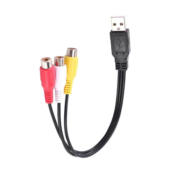 USB til RCA-adapterkabel 3 hunn AV lydvideokonverterer med USB A hannplugg Svart