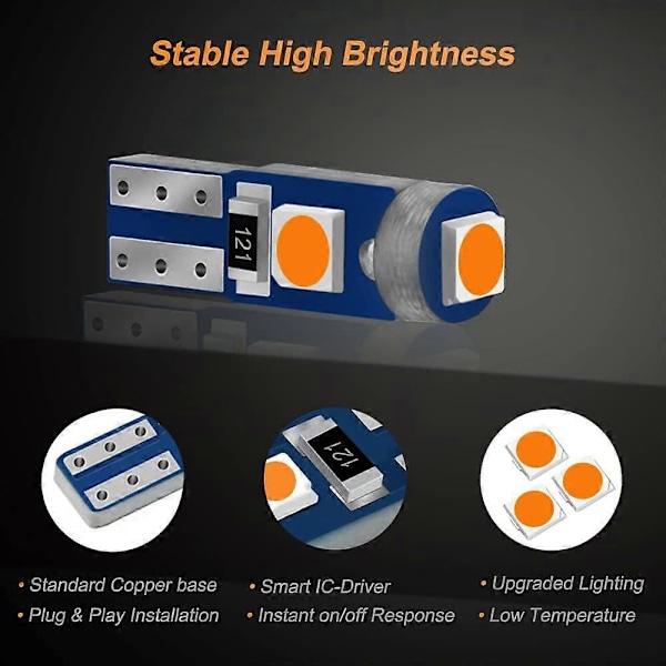 T5 LED-lyspære (pakke med 10, hvitt lys) T10 3030 3smd 3led instrumentlys, egnet for internt speedometer, instrumentpanel, indikatorlys