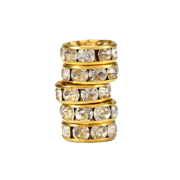 100 stk/sett Legering rhinestone løs sjarm spacer perle for smykker å lage (gull 8 mm)