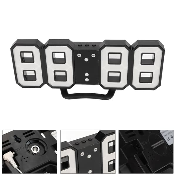 3D LED Digital Skrivbordsklocka Dimbar Snooze Tidsminne 12 24 Datum Temperatur LED Väggklocka