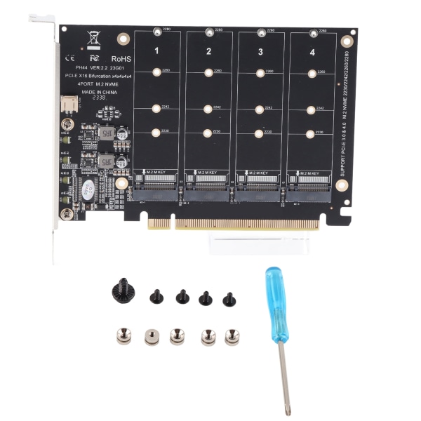 M.2 NVME SSD til PCIE X16 Adapter 4 Port High Speed ​​4x32Gbps Soft Raid Card med individuel LED-indikator til computere