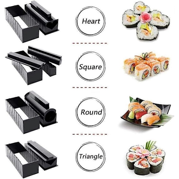 10 Delar Sushi Tillverkningskit, Sushi Formar, Sushi Risrulle Formar, Enkelt DIY Kök Sushi Kit