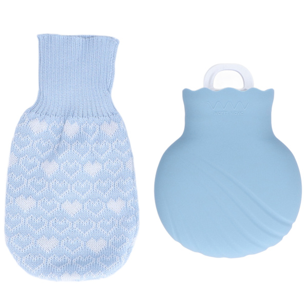 Eksplosjonssikker varmtvannsflaskepose i silikon med strikketrekk for familieliv 245 ml blå