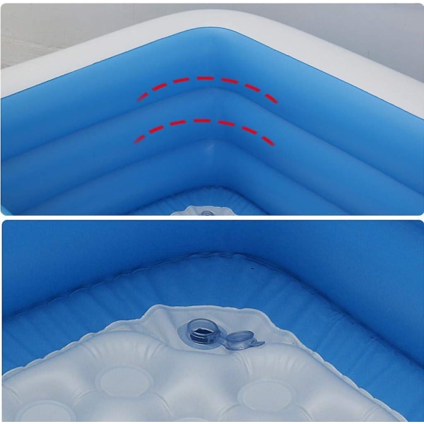 Stor 2,1 m blå och vit rektangulär uppblåsbar PVC-pool för barn och familj utomhus hemmabruk