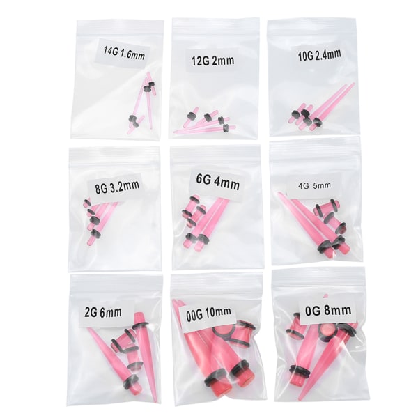 36 stk Fasjonable Akryl Båre Øreplugg Taper Expander O Ring Kit Transparent Rosa