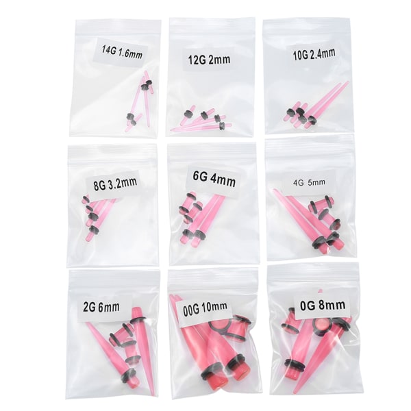 36 stk Moderigtigt Akryl Båre Øreprop Taper Expander O Ring Kit Transparent Pink