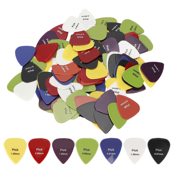 100 st Guitar Picks Assorted Color Pick för Ukulee elgitarrer Deltillbehör