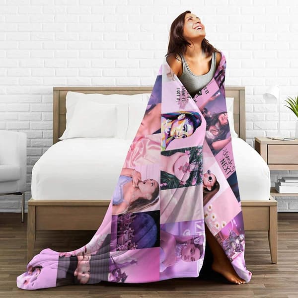 Ariana Cat Girl Grande Flanellfleece Tæppe Sengetøj Fleecetæppe Bløde Plaider Aircondition Tæppe til Sofa Stue 80x60in 200x150cm