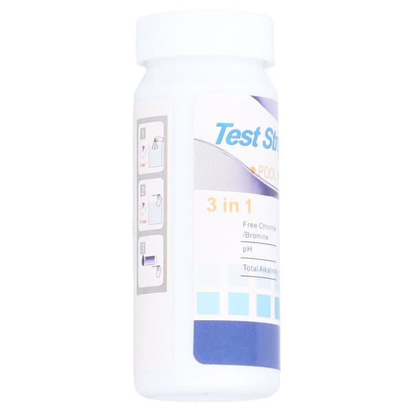 50 stycken 3-i-1 teststickor för spa- och poolvatten, fritt klor/brom, pH, alkalinitet testpapper