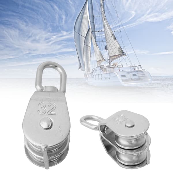 Rustfrit stål kraftig dobbelt hjul trisse rigging løfte reb yacht tilbehør (32 mm)