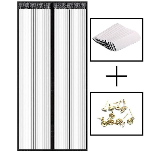 Magnetisk fluenet dør automatisk lukning dørgardin anti insekt flue myg med magneter ingen boring (120x210cm) sort