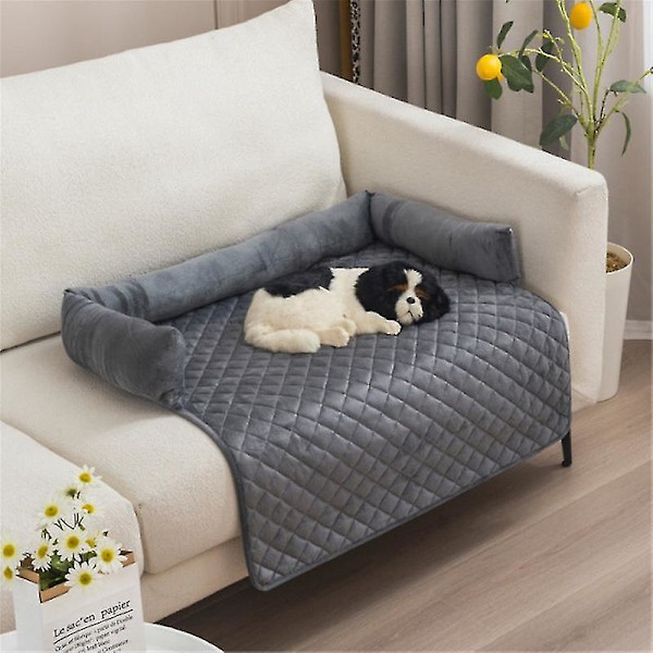 Vandtæt fløjls kæledyrssofa seng med skridsikker design og 3-sidede puder - Ideel til hunde og katte 75X120CM DEEP GRAY