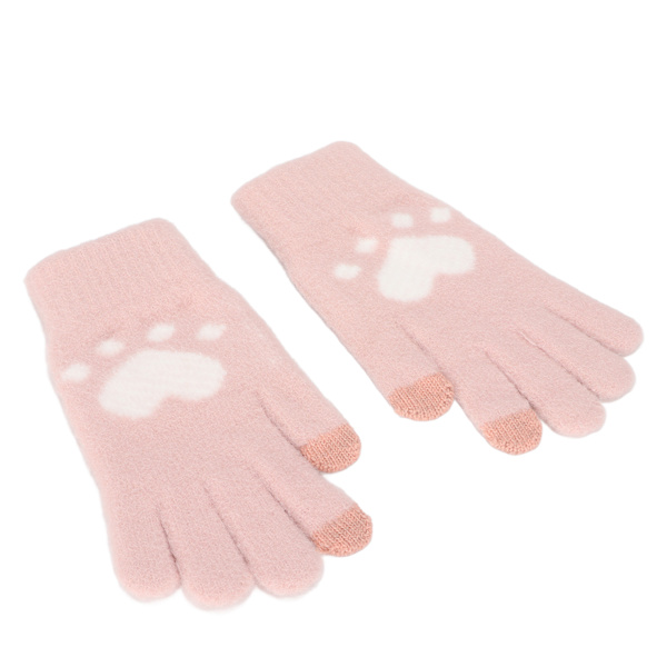 Söta vantar med katt tass mönster pekskärm andningsbara mjuka imitation mink varma tjocka handskar rosa