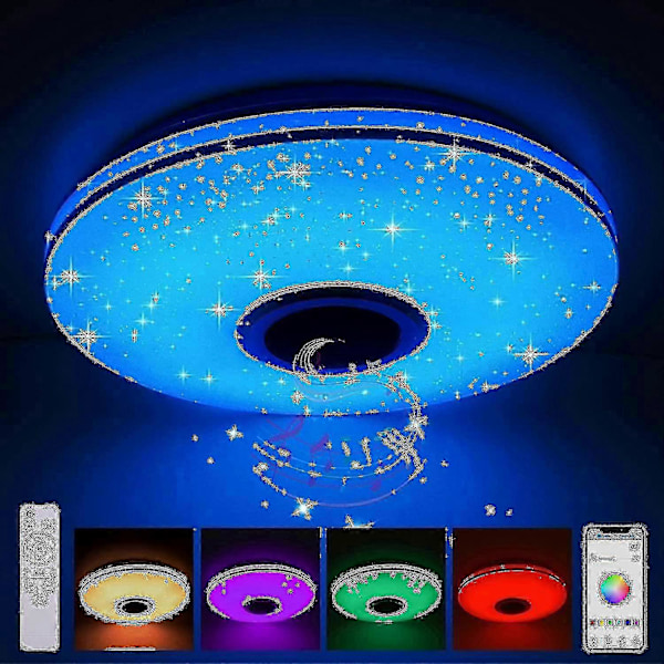 36W LED Taklampe Dimbar med Bluetooth Høyttaler, LED Taklampe med Fjernkontroll eller App - New SZJR