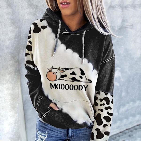 Sød ko-print hættetrøje til kvinder - stilfuld og hyggelig sweatshirt til efterår, vinter og forår 2XL