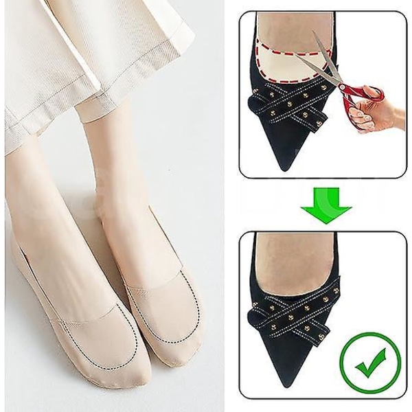 6 par usynlige skridsikre silikone ankelsokker til kvinder med fodbeskytter i silkenylon