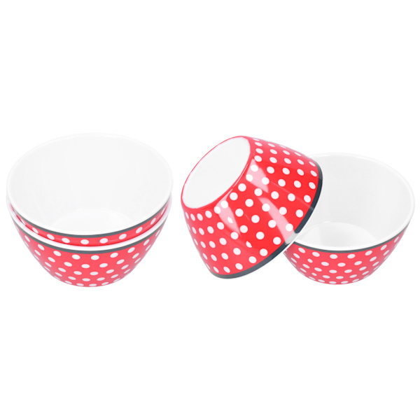 4PCS 6in Salladsskål Middagsserveringsskål Set Köks Imitation Porslin Servis Röda Prickar