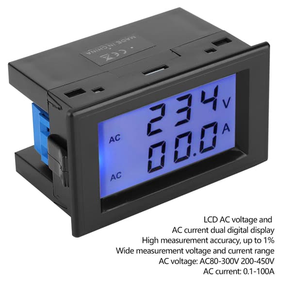 D85-2042A LCD Dobbel Skjerm Voltmeter Amperemeter AC80-300V 200-450V 0.1-100A med Strømtransformator