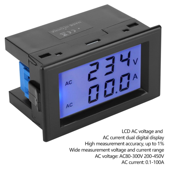 D85-2042A LCD Dual Display Spänningsmätare Amperemeter AC80-300V 200-450V 0,1-100A med strömtransformator