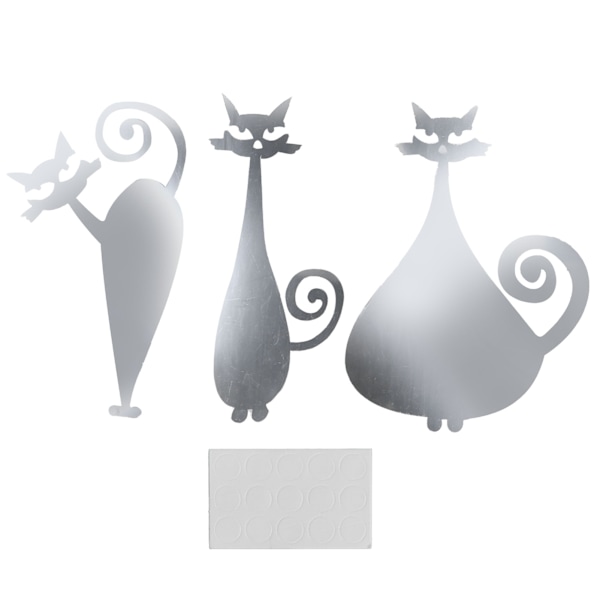 Gör-det-själv-spegel väggdekal Tecknad kattformade dekaler för hem, vardagsrum, sovrum, silver