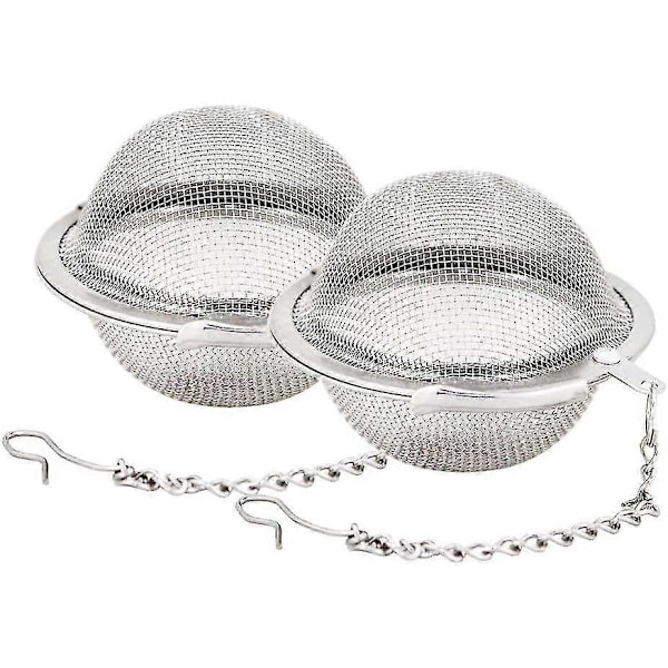 2 stk. te-kugle i rustfrit stålnet, 5,3 cm, te-si, te-filter, te-intervaldiffusor til te