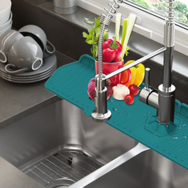 Kjøkkenkran Oppvaskkum Splash Guard Stor silikonkran Vannfangermatte Oppvaskkum Dreneringspute Bak Kran for kjøkkenbad