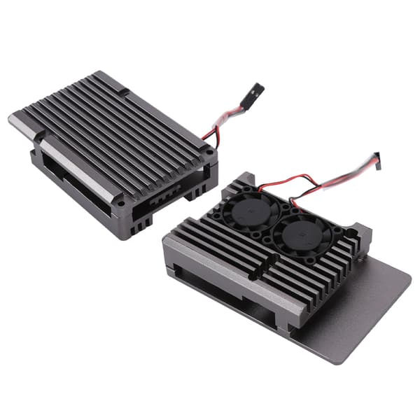 Kjøleveske i aluminiumslegering med varmeavledning og vifte for Raspberry Pi 4 B Model Grå