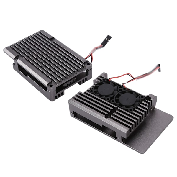 Kølekasse i aluminiumslegering med varmeafledning og blæser til Raspberry Pi 4 B Model Grå