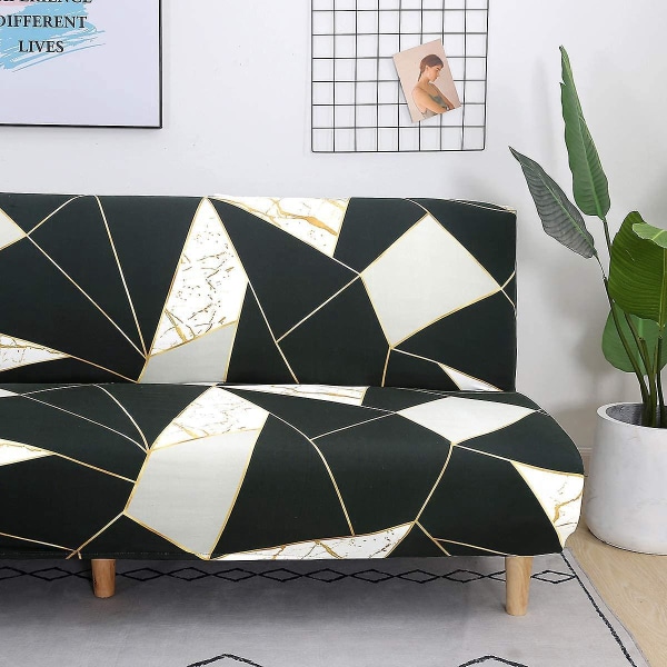 Stretch armlös 3-sits cover - geometriskt mönster, halkfritt, universal hopfällbart soffskydd - 190-210 cm - Färgblock
