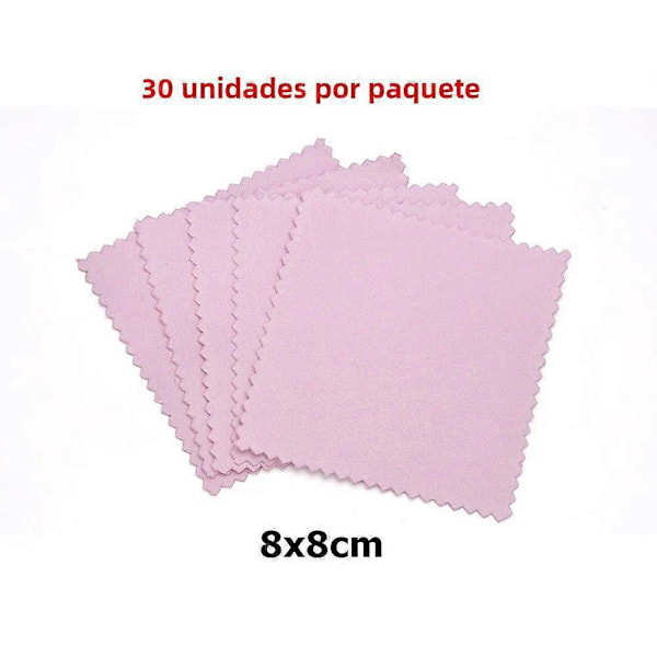 Dobbeltsidig smykkepoleringsklut 60mm 80mm 100mm For gull sølv rengjøringsverktøy 10-30 stk Mikrofiber 8x8cm 30 stk Rosa