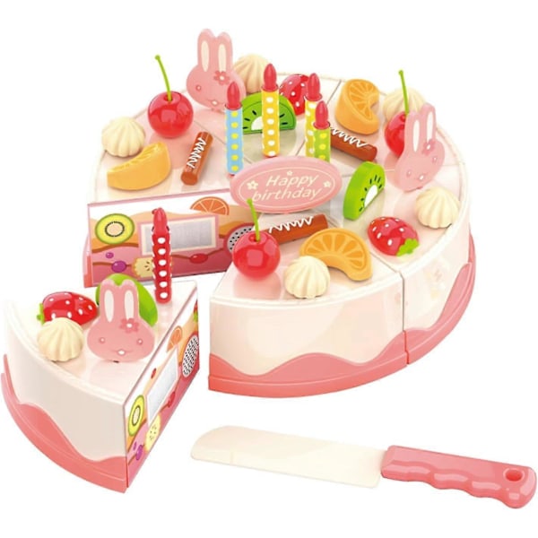 Lekekake til barnebursdag, 38 deler late som bursdagskake kutte- og dekorasjonsleker, rollespill matsett for gutter jenter 3+ år