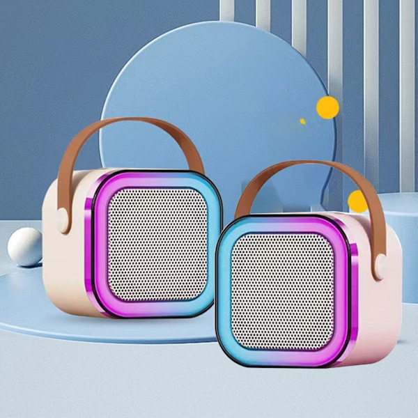 Mini Karaoke-maskin Karaoke-högtalare med trådlös mikrofon ljuseffekter Bärbart karaokesystem med batteri för hemmafest Rosa med 2 mikrofoner