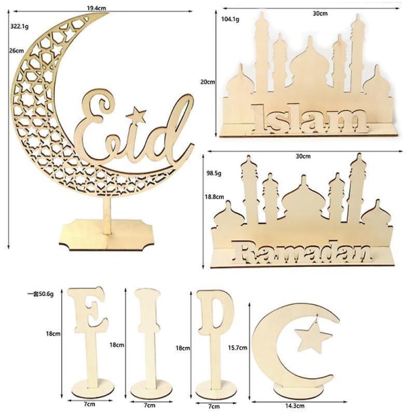 Muslimsk Eid håndværkspyntsæt i træ - kreativ boligdekoration og håndværksgave (4 styk)