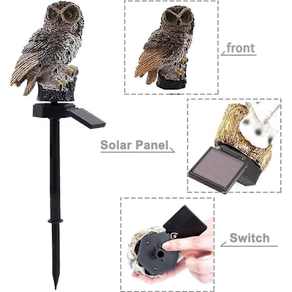 Pöllö Aurinko LED Valo Puutarha Aurinkovalo Ulkokoriste Hartsi Pylväs Puutarha Nurmikko Polku Piha Deco