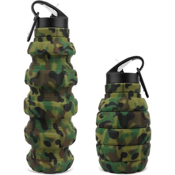 Taitettava matkavesipullo - 600 ml, BPA-vapaa silikoni, vuotamaton urheilupullo karabiinihaalla