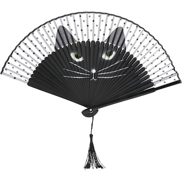 Sort Katte Foldbar Fan - Elegant og Alsidig Håndfan til Kvinder | Perfekt til Dans, Bryllupper, Fester og Vægdækning