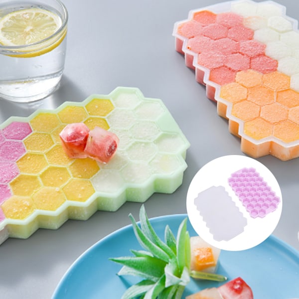 2 stk. Pink Silikon Isterningbakke 37 Gitter Kamform Isterningform med låg Køkkenredskaber