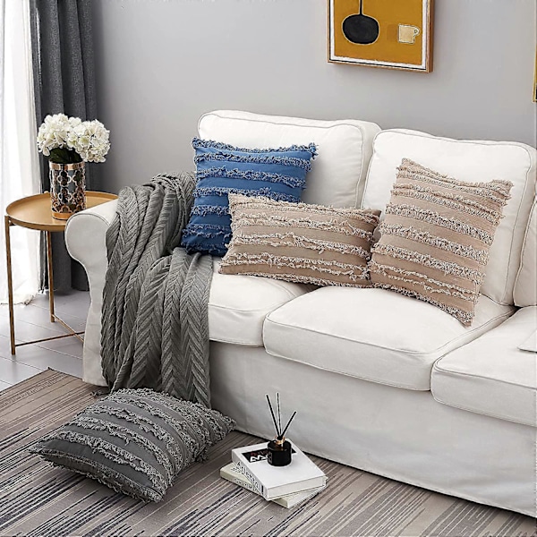 Khaki Pynteputetrekk for Sofa Seng, Bomulls Lin Dekorativ Putetrekk, 50 x 50 cm, Sett med 2