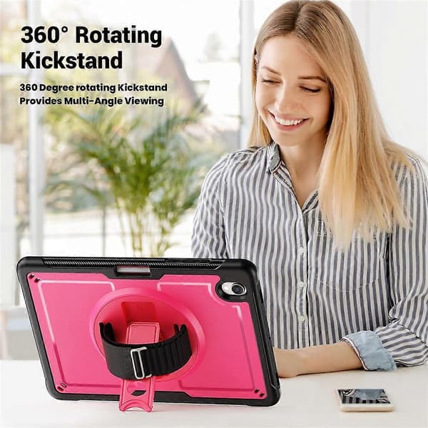 Compatible with Samsung Galaxy Tab S11 Case Hand Strap Stand PC + TPU Tablet Case with Shoulder Strap and Pen Holder Pink